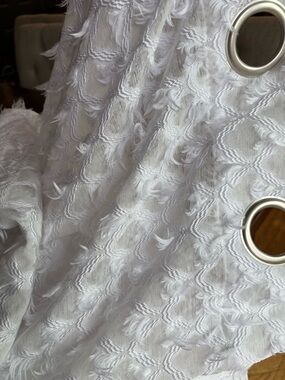 2 Pieces White Textured Feather-Look Sheer Curtain Panel with Grommets